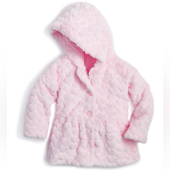 NWT First Impressions Baby Girl's Embossed Heart Faux-Fur Hooded Coat - Picture 1 of 5